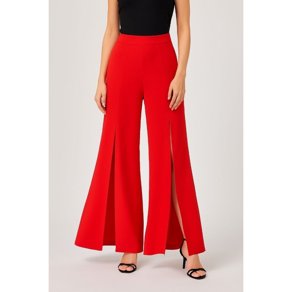 Mieeion Wide-Leg Palazzo‎ Pants Red Bold Statement Flow Pants Lined Sz Medium